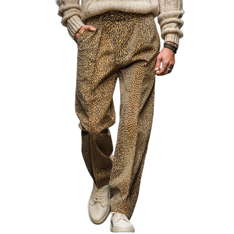 Men's Classic Leopard Print Velvet Straight Pants MTA2790J7U