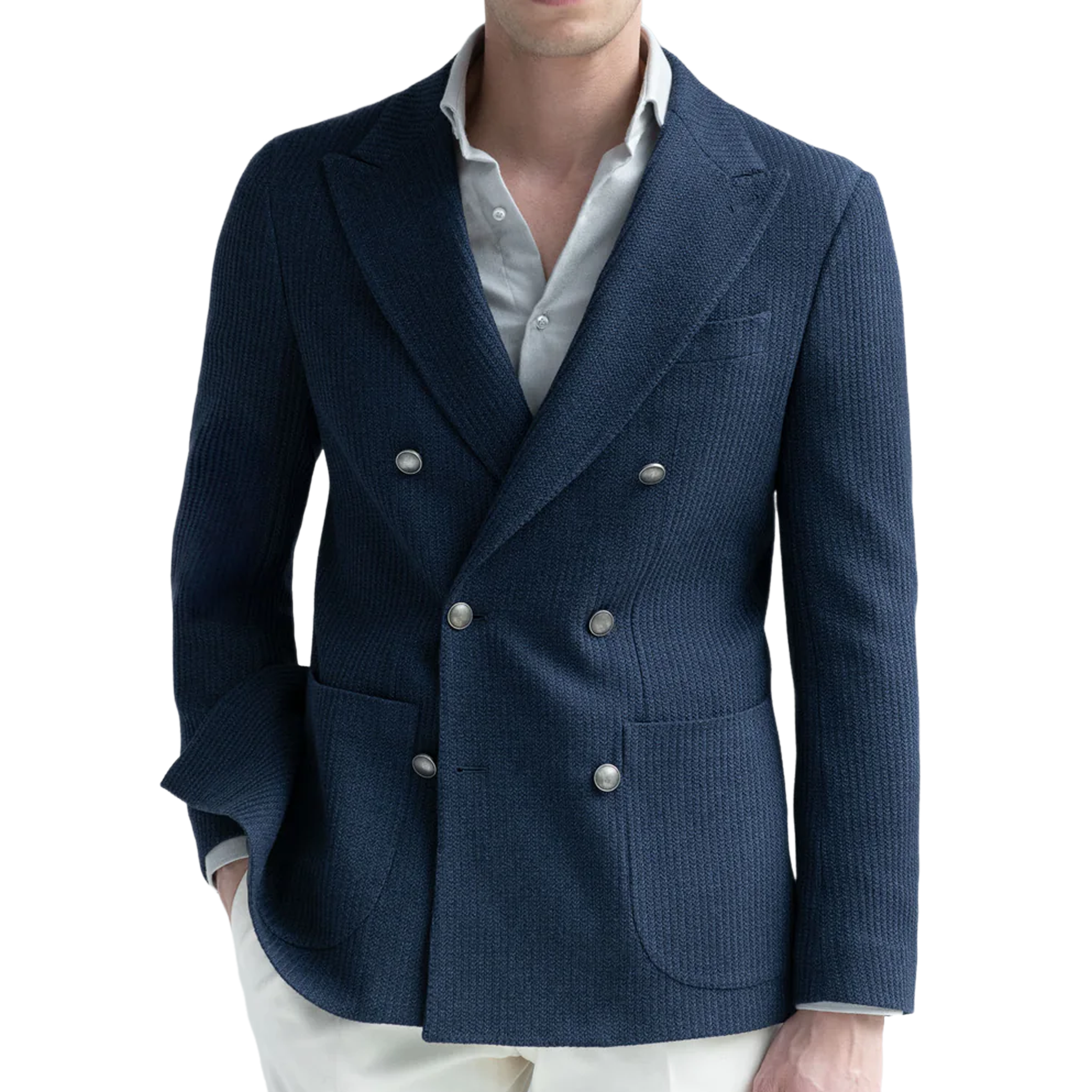 Men's Classic Light Business Textured Cotton Blend Double-breasted Blazer MTA1905I2K