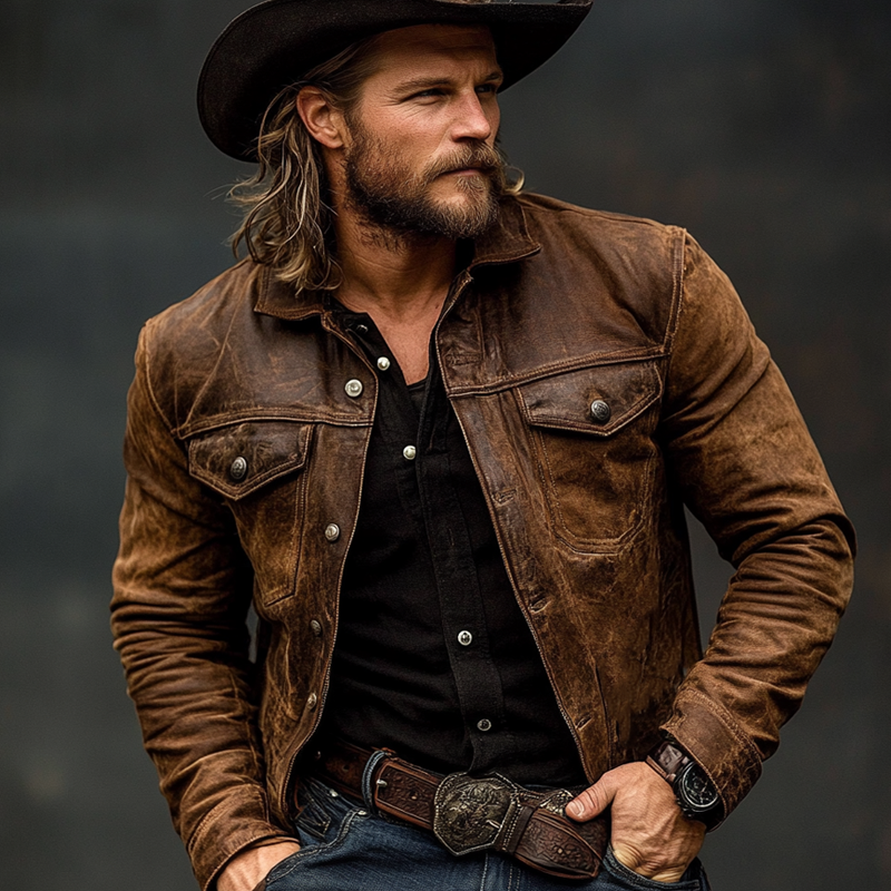 Men's Vintage Distressed PU Leather Lapel Jacket MTA2098H3X