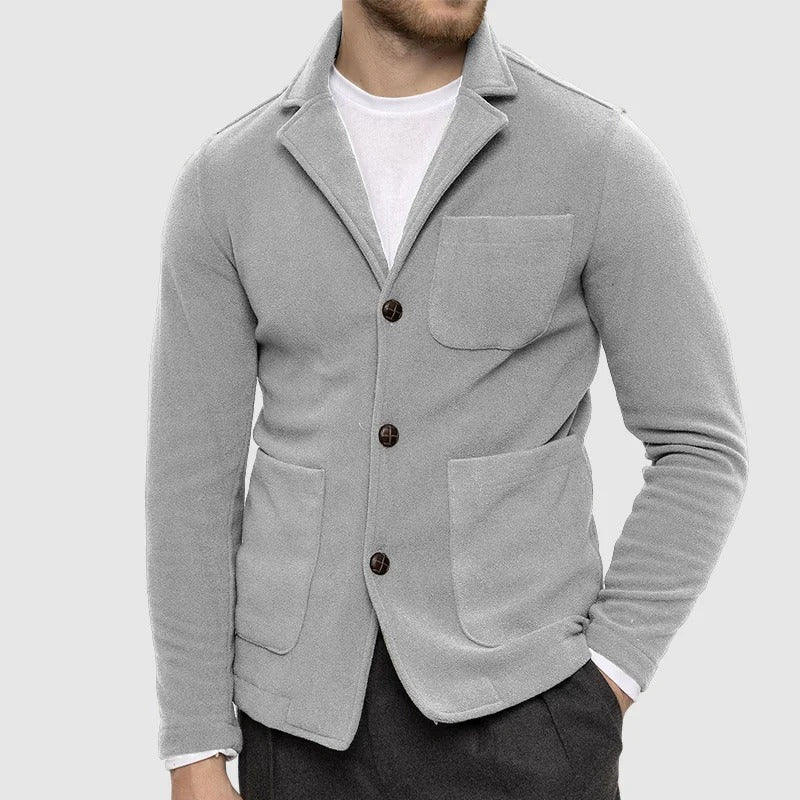 Men's Retro Casual Solid Color Lapel Button Jacket MTA1842I3TO