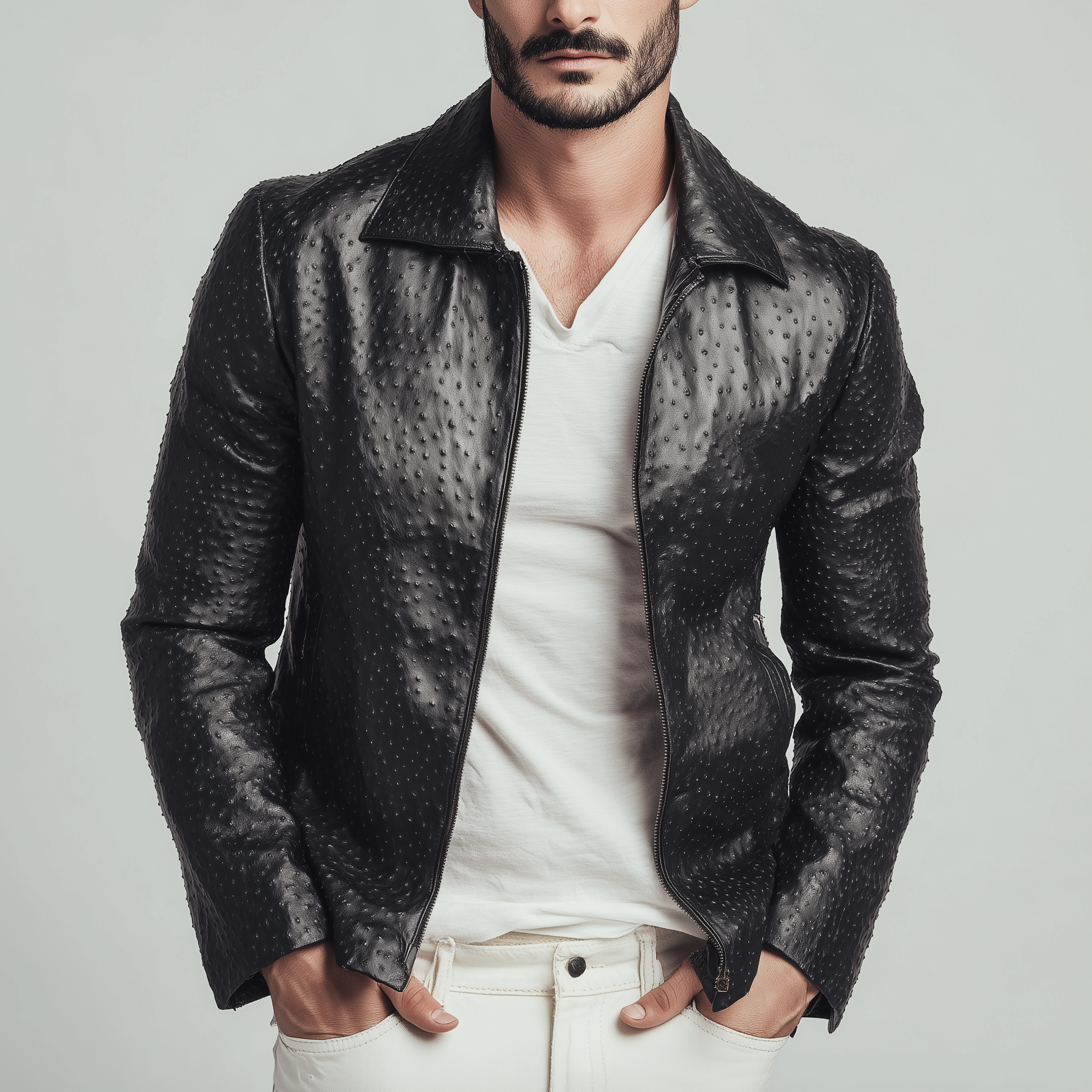 Men's Classic American Retro Lapel Textured PU Leather Slim Zipper Jacket MTA1671H5K