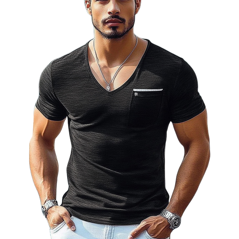 Men's Slim Fit Skin-friendly Ice Silk Wrinkled Short-sleeved T-shirt 95520443U