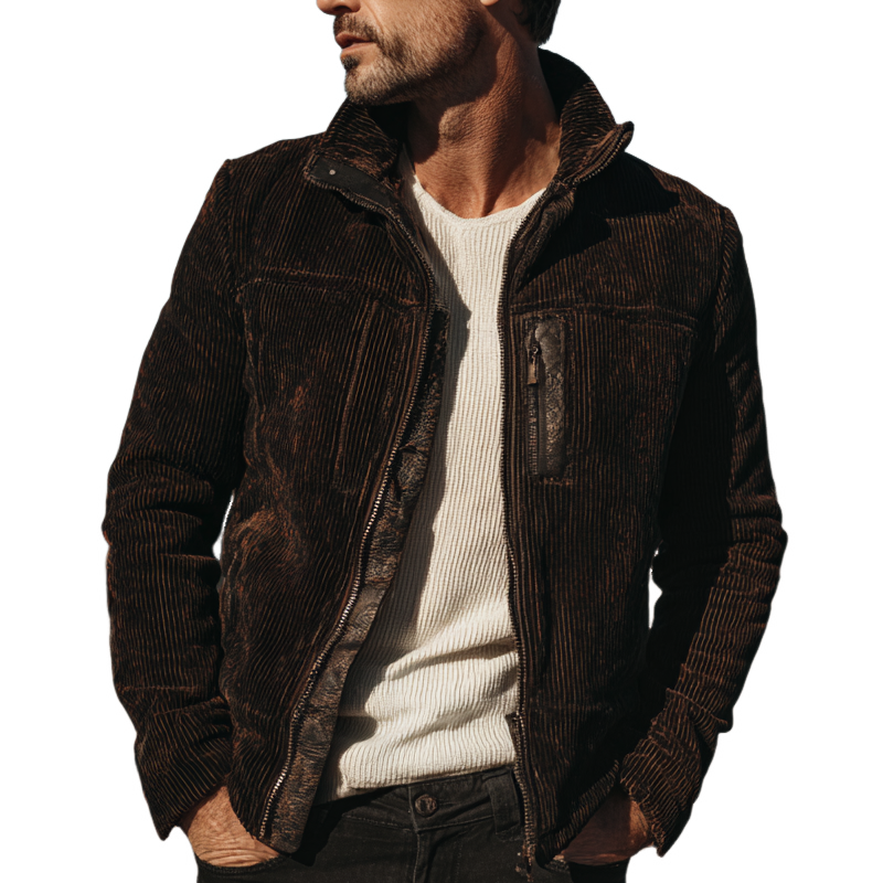 Men's Corduroy Lapel Zip-up Jacket MTA1457H5X
