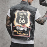 Men's Vintage Motorcycle Print Sleeveless Denim Vest 39852925Y