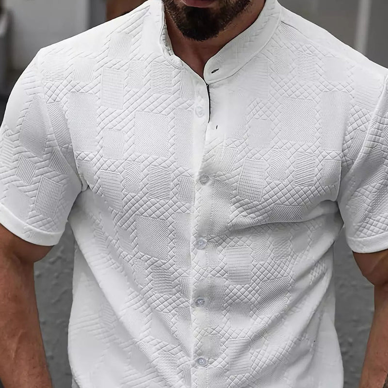 Men's Casual White Jacquard Short-sleeved Shirt 65542737U