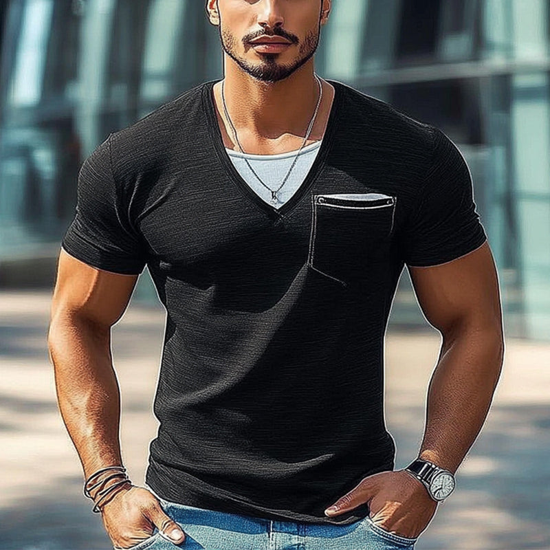 Men's Fake Two-Piece Ice Silk Wrinkled Short Sleeve T-Shirt 75397279U