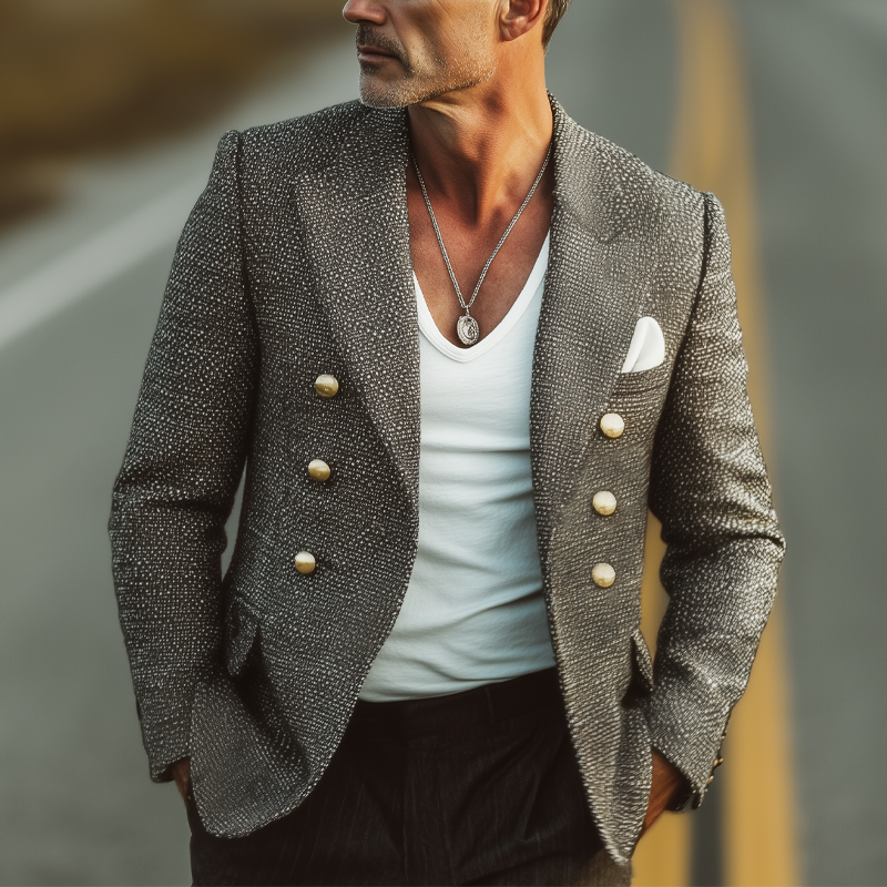 Men's Spring And Autumn Notch Lapel Double-Breasted Blazer MTA1260H1U