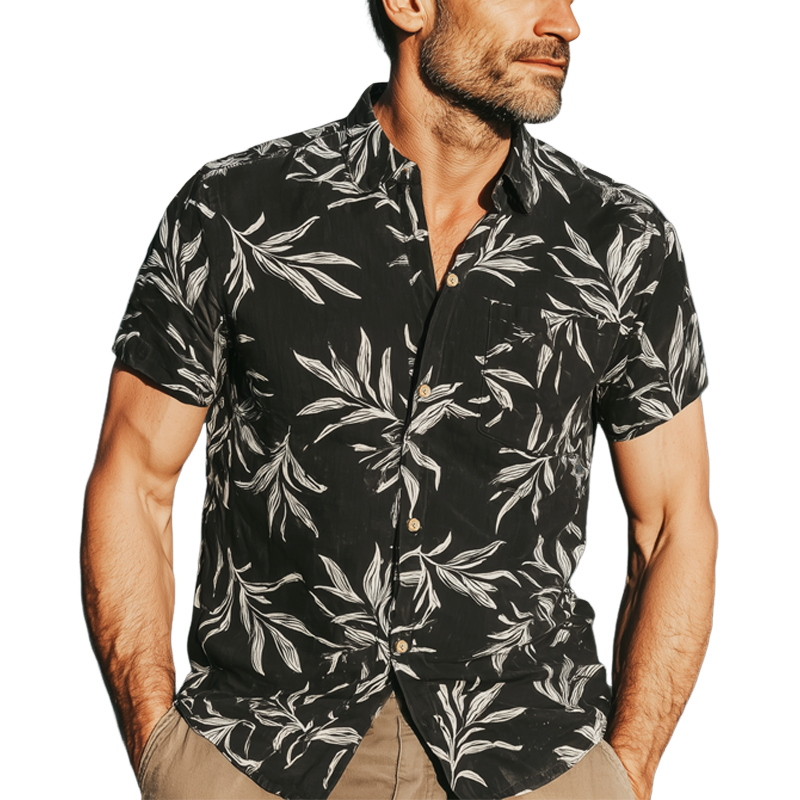 Men's Summer Classic Leaf Print Short Sleeve Shirt MTA0314G8U