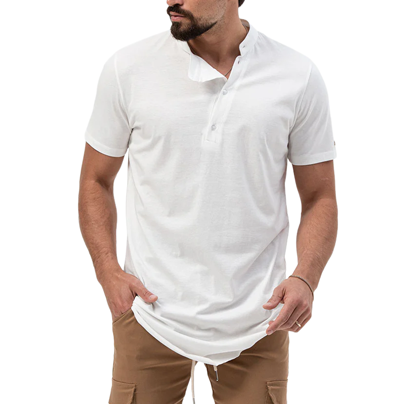 Men's Comfort Stretch Cotton Blend Stand Collar Short Sleeve Shirt 97722890Z