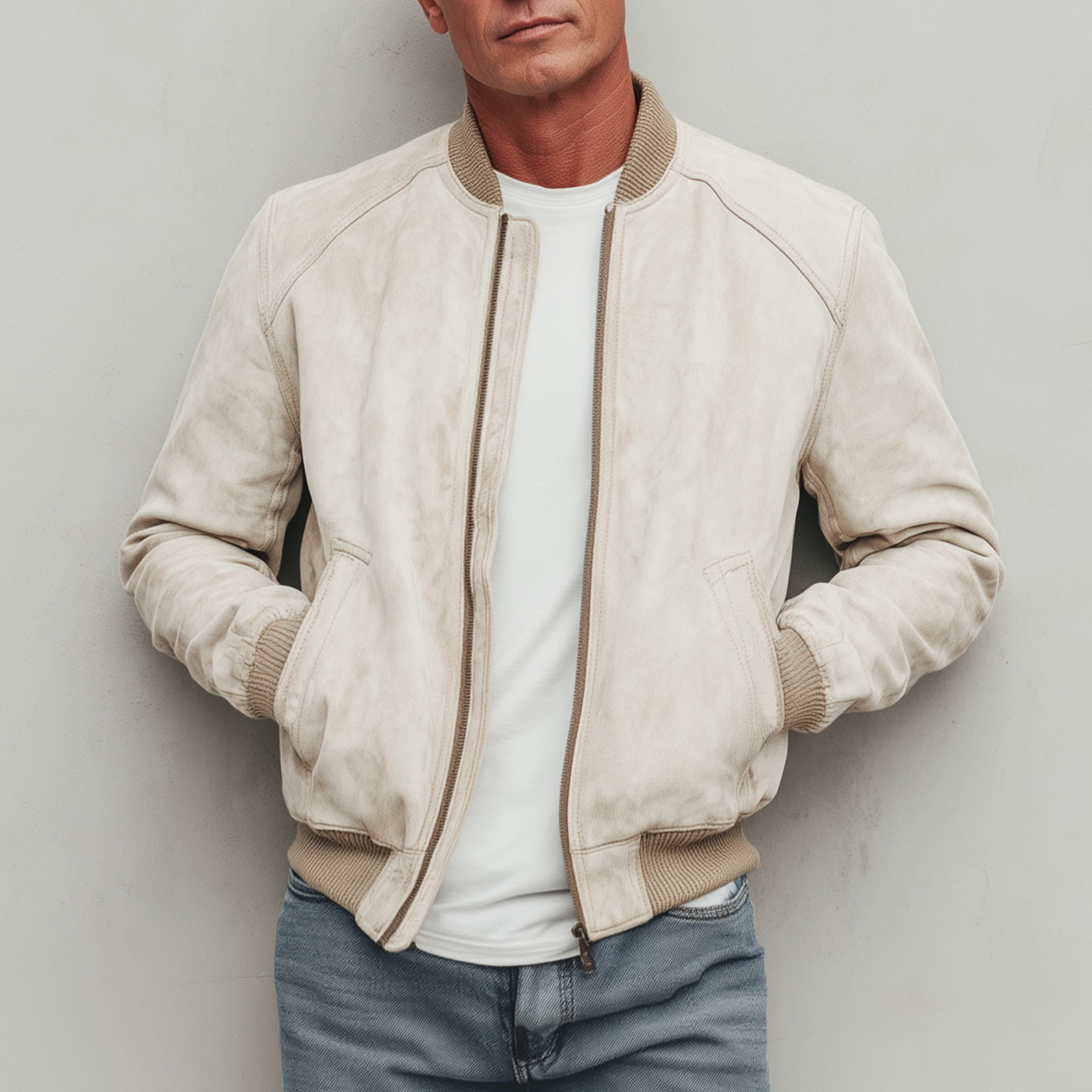 Men's Classic Casual Lightweight Suede Zip-Up Bomber Jacket MTA2845G0K