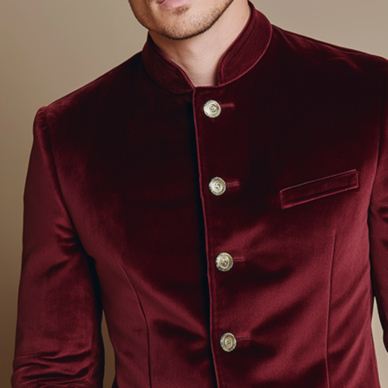Men's Vintage Casual Velvet Single-Breasted Stand Collar Blazer MTA1390H1TO