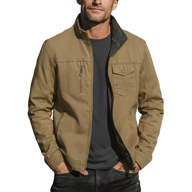 Men's Autumn And Winter Vintage Washed Cotton Multi-pocket Stand Collar Jacket MTA2373I4P