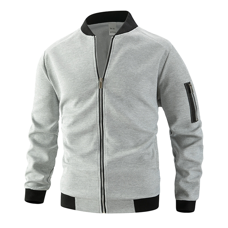 Men's Contrast Waffle Baseball Collar Zip-Up Jacket MTA2976H4X
