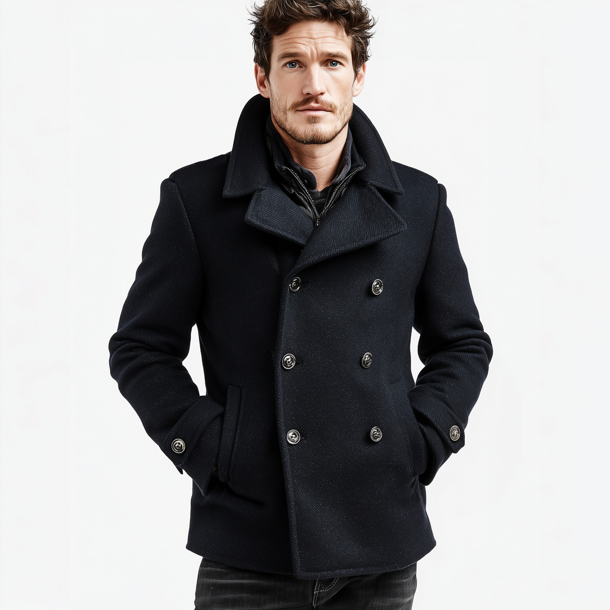 Men's Classic Retro Lapel Double-breasted Faux Wool Short Coat MTA2689I2K