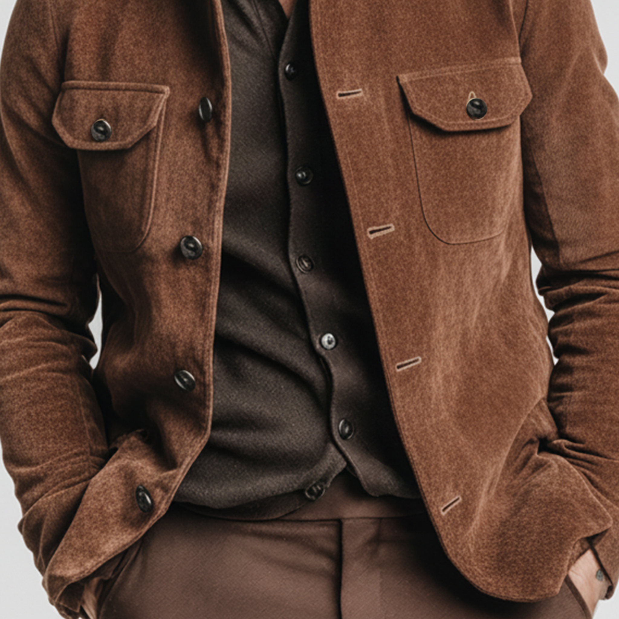 Men's Classic Casual Hooded Faux Suede Single-Breasted Jacket MTA1536K1K