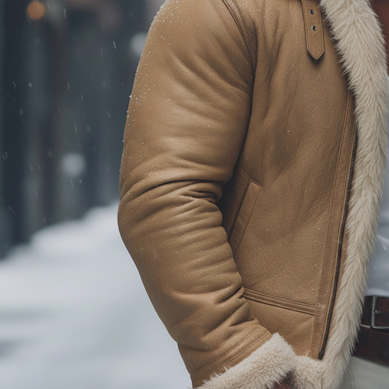 Men's American Retro Style Faux Fur Zipper Jacket MTA2693K6P