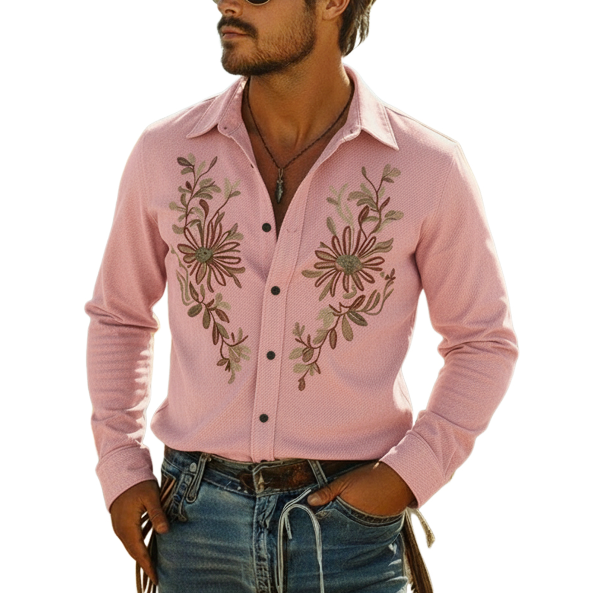 Men's Classic Casual Twill Cotton Embroidered Long-sleeved Shirt MTZ0942A8K