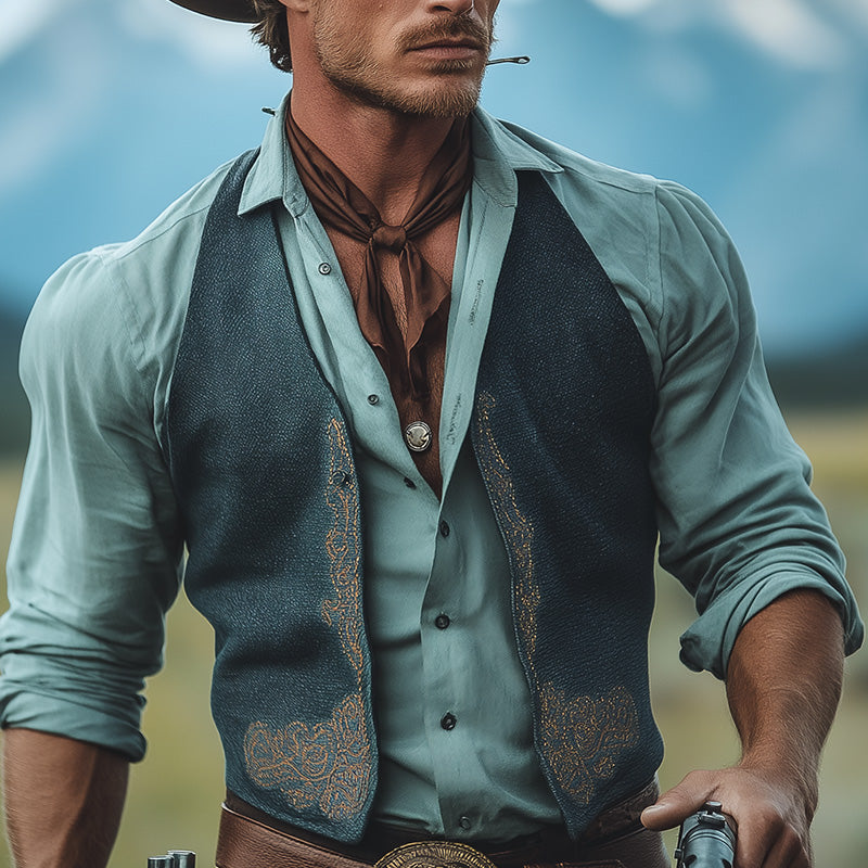 Men's Summer Western Cowboy Style Hot Stamping Blended Vest MTA2943D8P