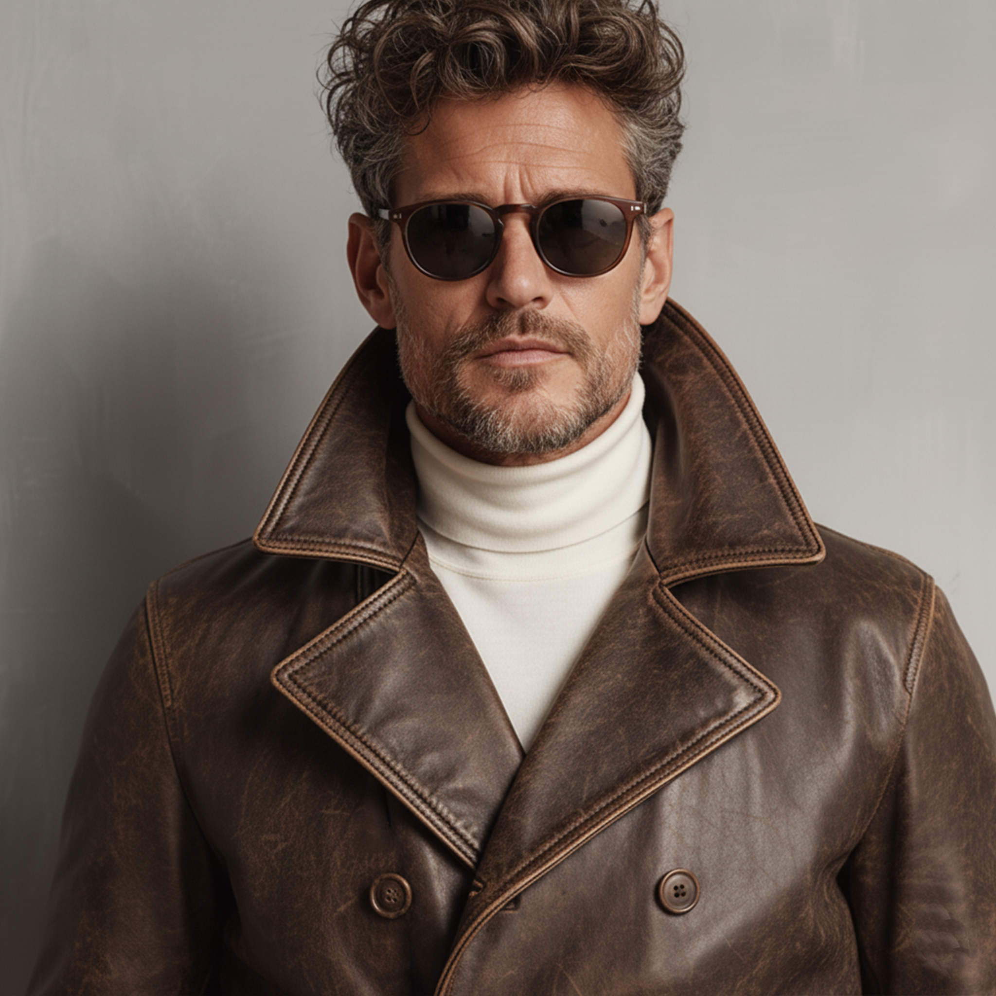 Men's Classic Vintage Distressed Lapel PU Leather Double-breasted Jacket MTA2205J0K
