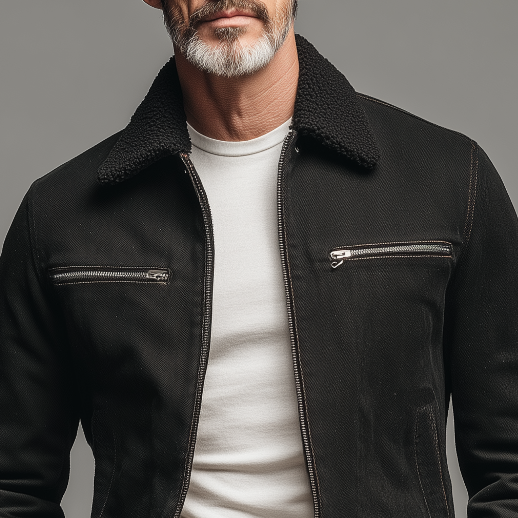 Men's Classic Casual Detachable Fur Collar Slim Fit Cotton Blend Jacket MTA0732H1K