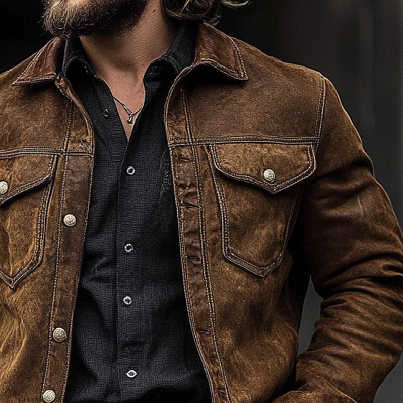 Men's Solid Faux Suede Lapel Jacket MTA2034H5X