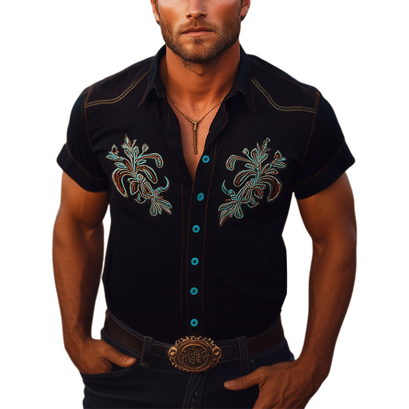 Herre sommerskjorte i western cowboystil med broderi og kortermet design MTA2158E5U