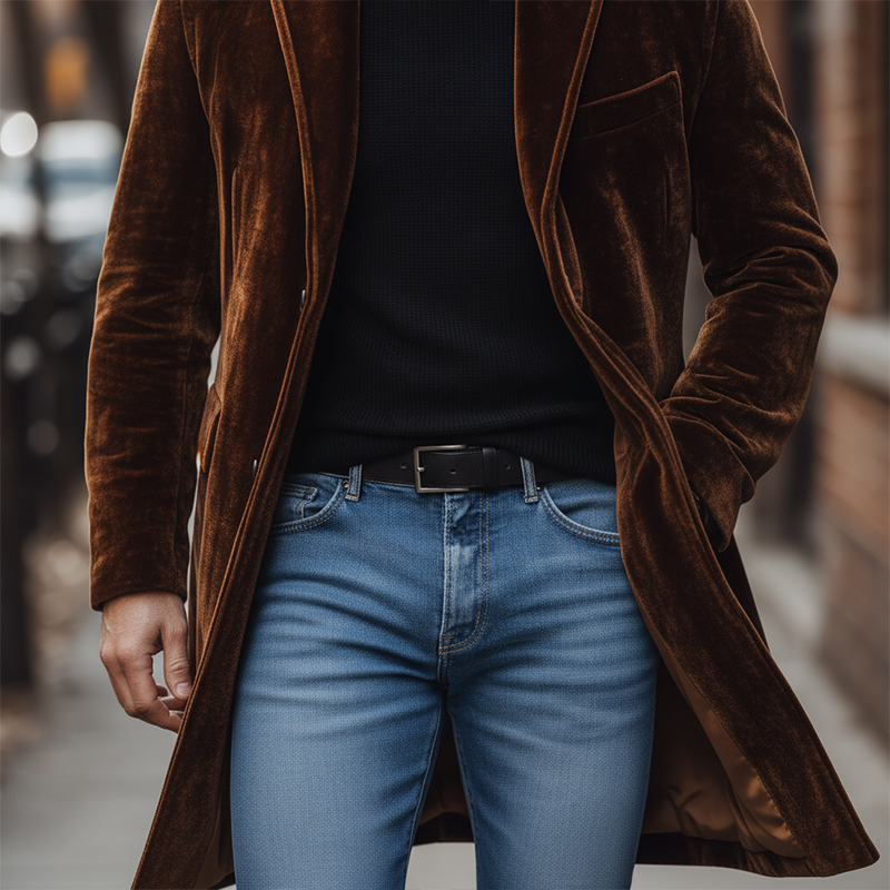 Men's Retro Simple Glossy Velvet Mid-Length Warm Coat MTA0407K4P