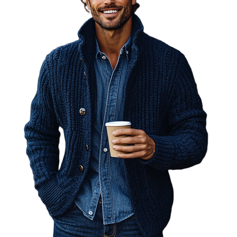 Men's Knitted Vintage Thick Needle Loose Solid Color Cardigan MTA0477I0X