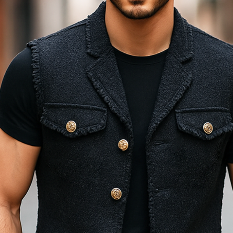 Men's Retro Casual Single Breasted Raw Edge Vest MTA1988G4TO