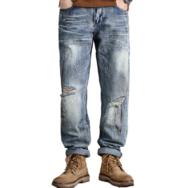 Men's Distressed Ripped Jeans Loose Heavy Craft Jeans 74187232X