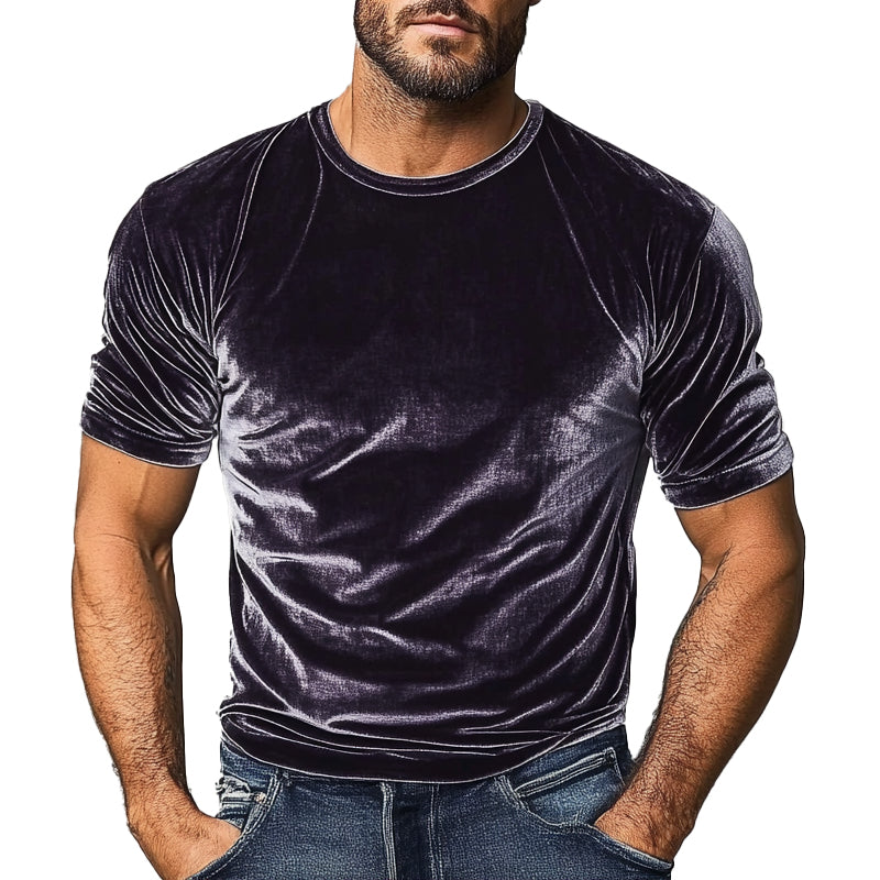 Men's Vintage Velvet Round Neck Short Sleeve T-Shirt 28894024X