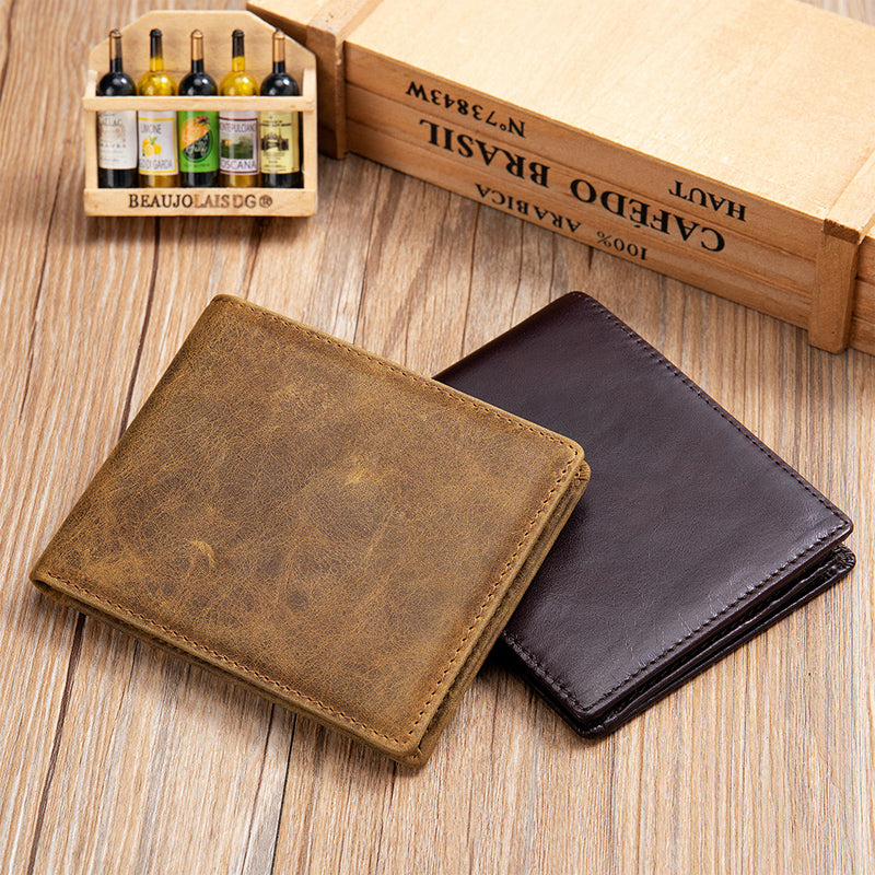 Men's Vintage Top Layer Cowhide Short Bi-Fold Wallet 45842491U