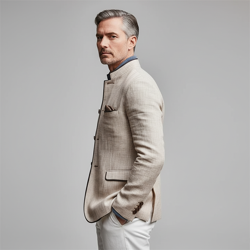 Men's Autumn Fashion Slub Linen Blend Thin Cardigan Jacket MTA1363I7P