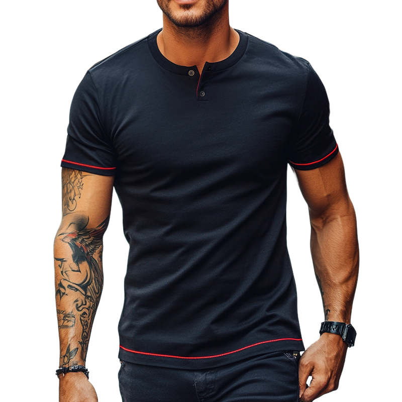 Men's Retro Casual Simple Street Henley Collar Short Sleeve T-Shirt 74684781TO