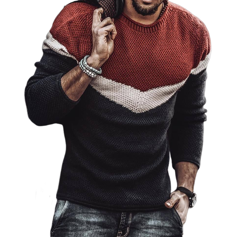 Men's Retro Casual Street Striped Colorblock Pullover Crew Neck Sweater MTA1081J9TO