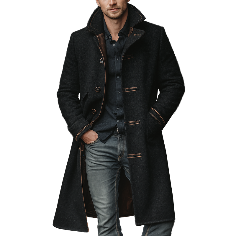 Men's Winter Fashion Twill Faux Wool Lapel Long Coat MTA1572J7P