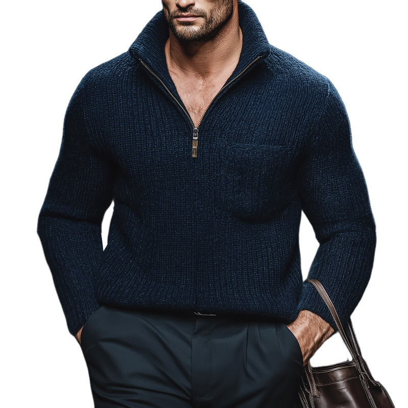 Men's Classic Quarter Zip Stand Collar Knit Sweater MTA2335J7U