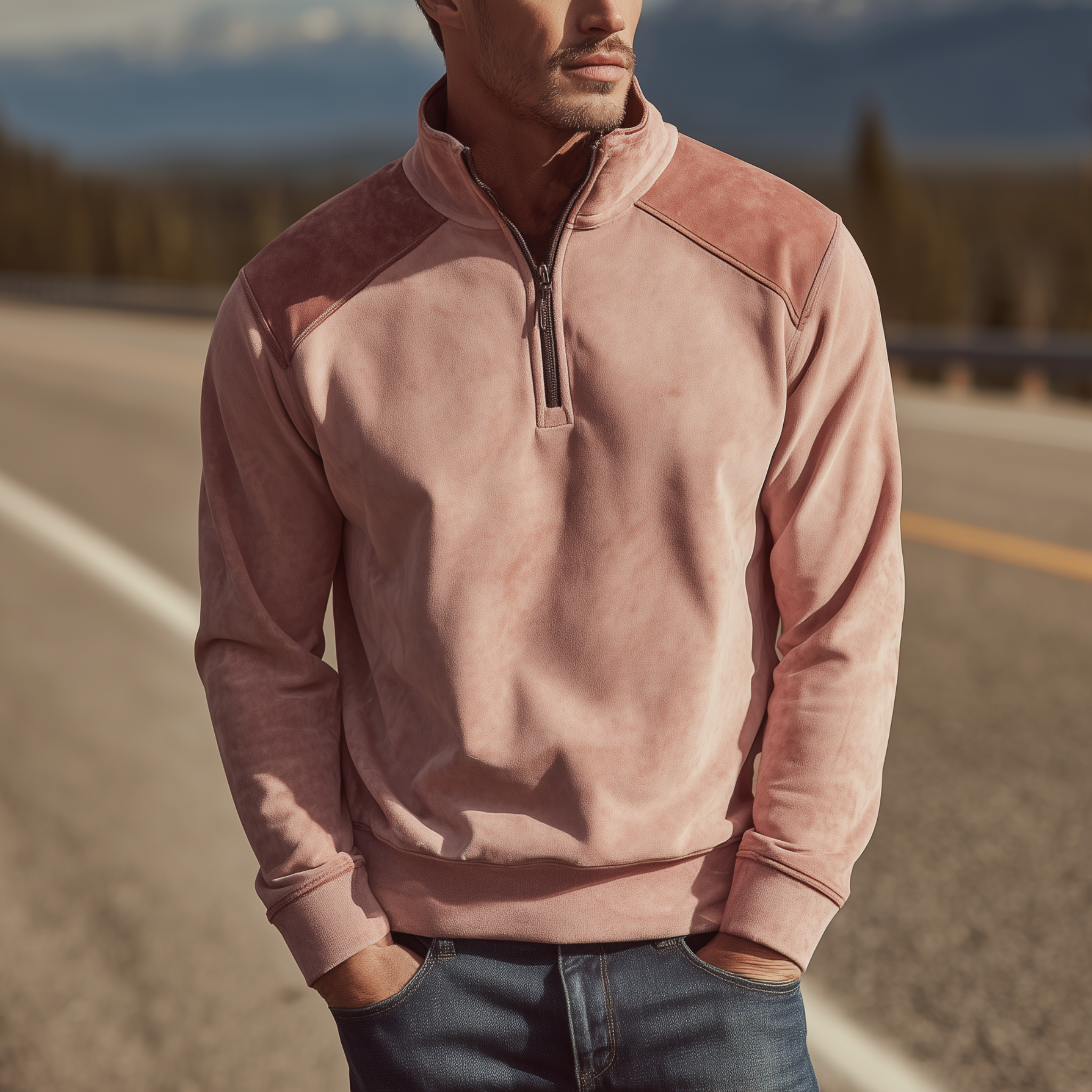 Men's Classic Retro Suede Stand Collar Zipper Sweatshirt MTA0615H7K