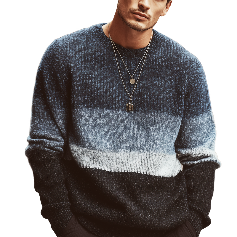 Men's Urban Style Crew Neck Color-block Casual Knitted Sweater MTA0166L5U