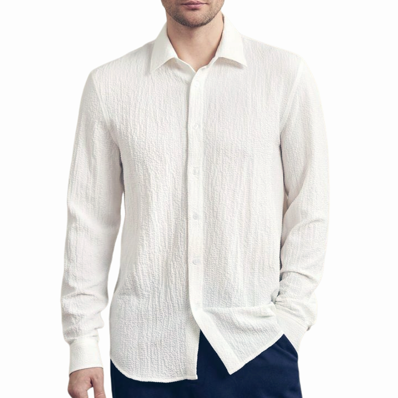 Men's Fashion Chiffon Texture Lapel Long Sleeve Shirt 74867500F