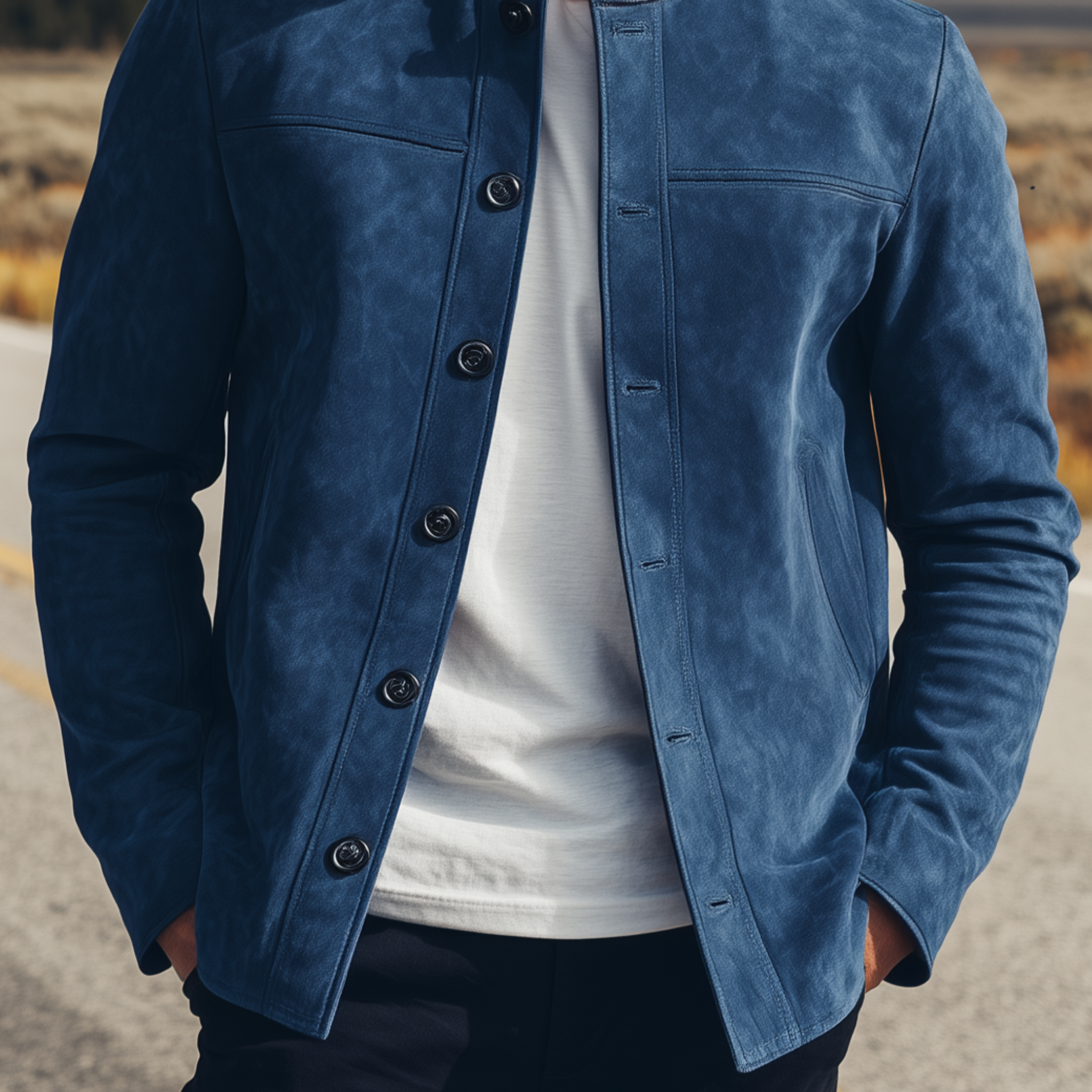 Men's Classic American Retro Stand Collar Suede Placket Button Jacket MTA1821H3K