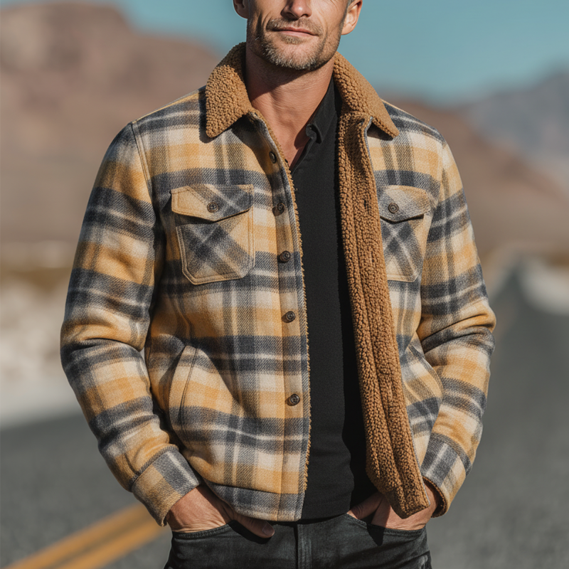 Men's Winter Fashion Plaid Polar Fleece Lined Shirt Jacket MTA2545I2P