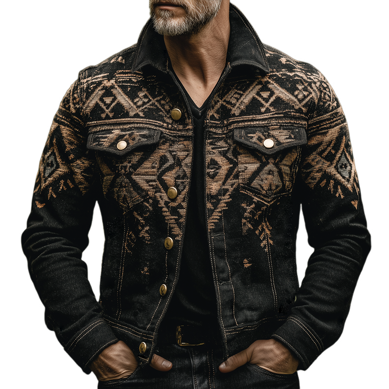 Men's Retro Casual Western Style Aztec Print Lapel Jacket MTA1483H6TO