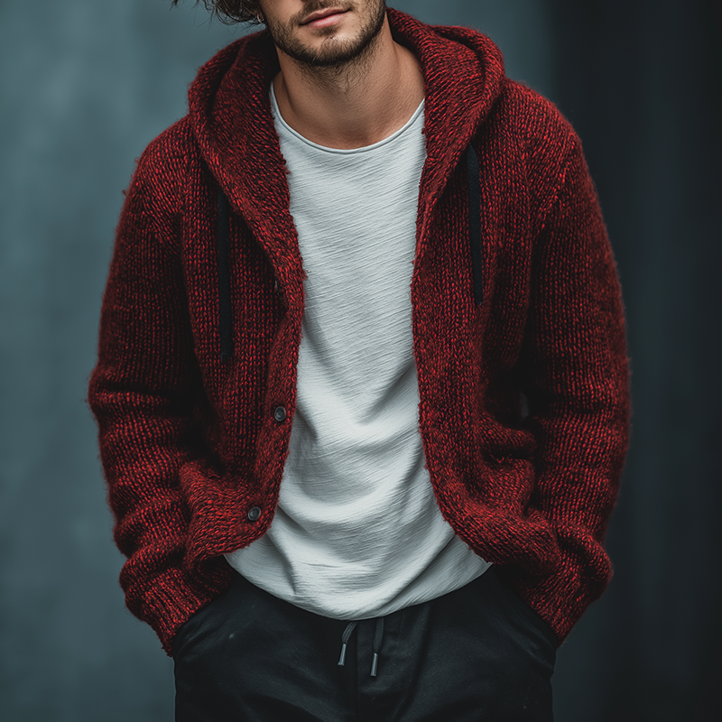 Men's Retro Casual Knit Hooded Button Cardigan Jacket MTA2166J9TO