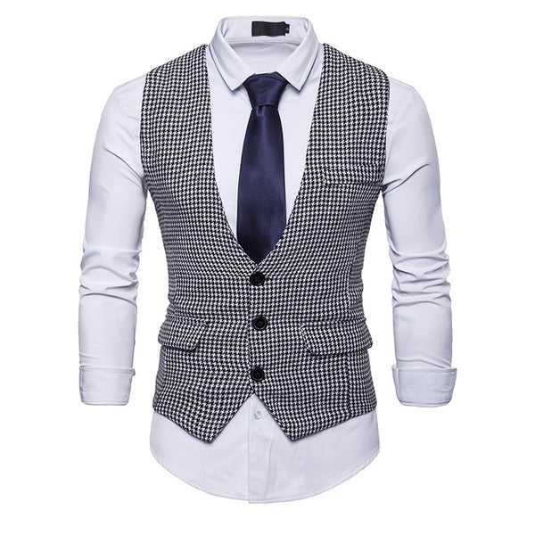 Men's Vintage Houndstooth Single Breasted Vest 66216975Y