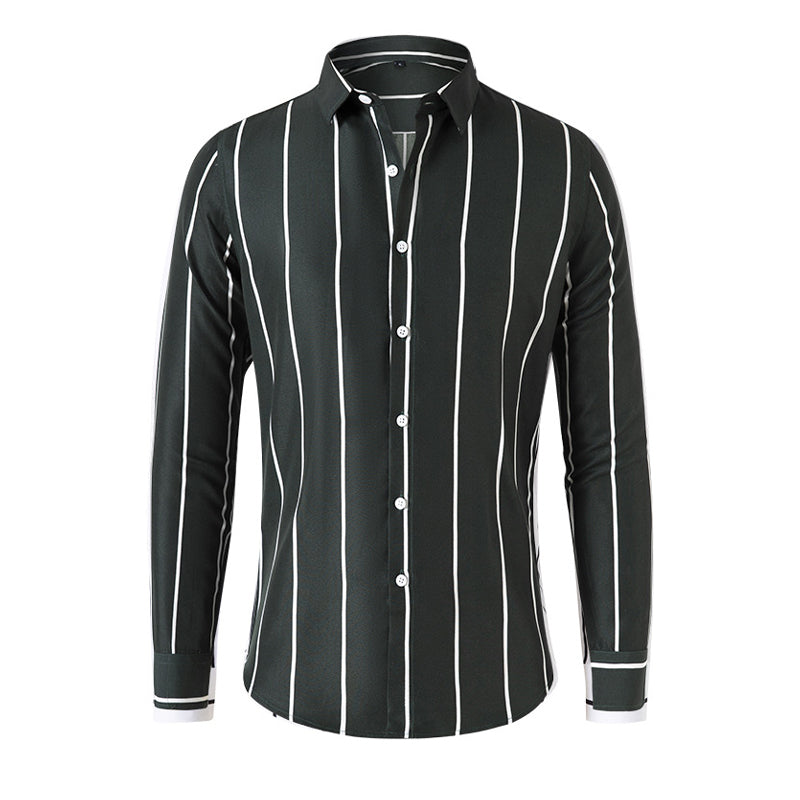 Men's Casual Striped Lapel Long Sleeve Shirt 59376548Y