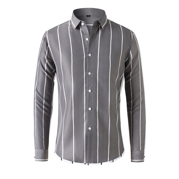Men's Casual Striped Lapel Long Sleeve Shirt 59376548Y