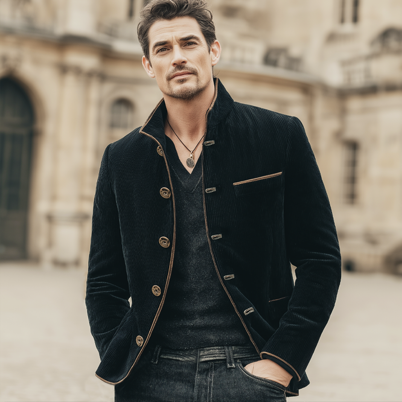 Men's Classic Corduroy Stand Collar Multi-Button Jacket MTA0860K3U