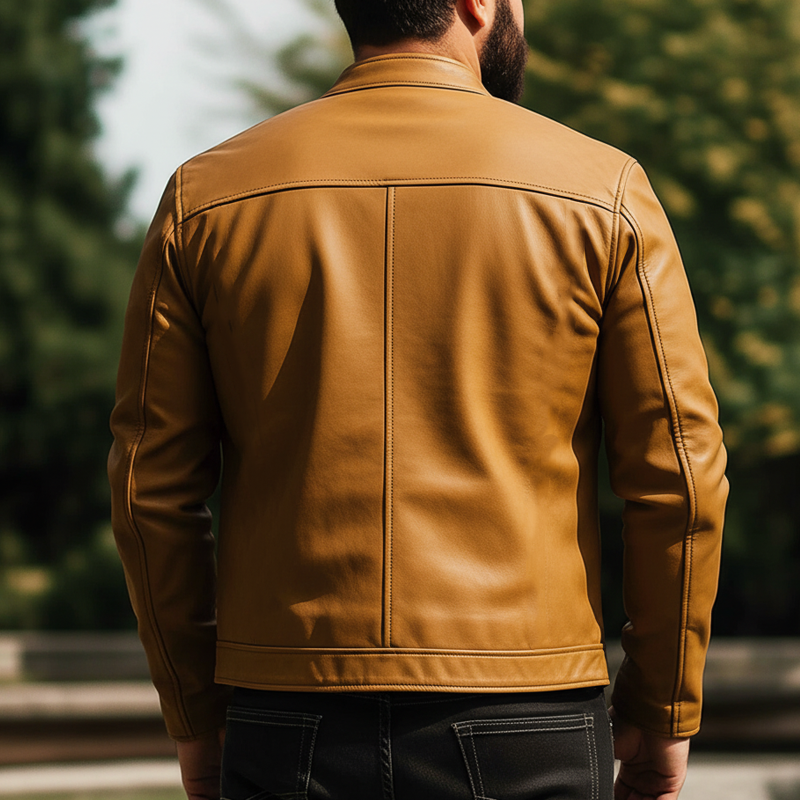 Men's Classic Orange Zip-up PU Leather Motorcycle Jacket MTA0403K9U