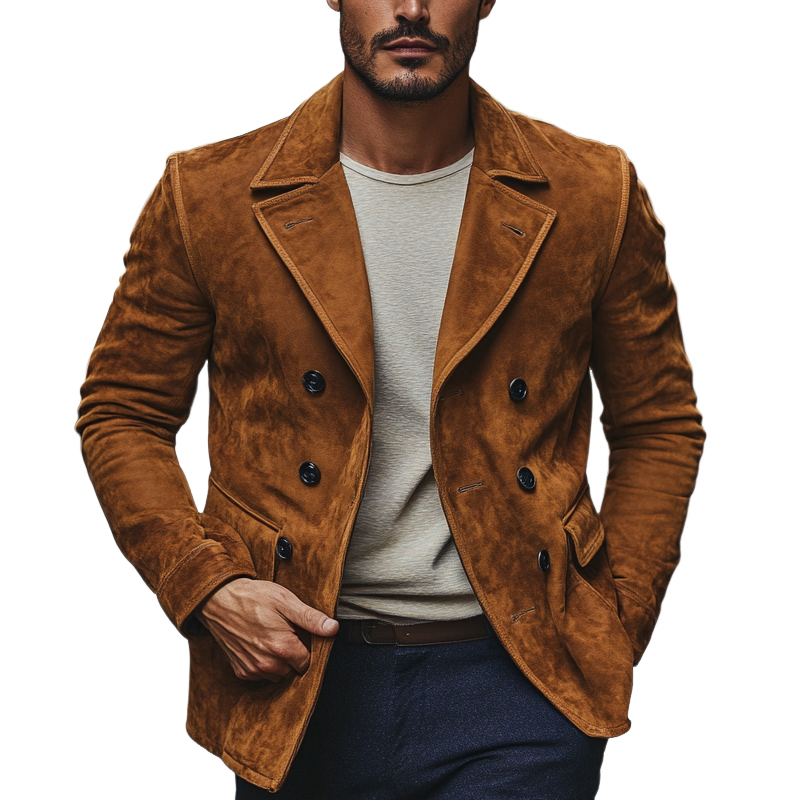 Men's Vintage Faux Suede Multi-Pocket Lapel Jacket MTA0484I6X